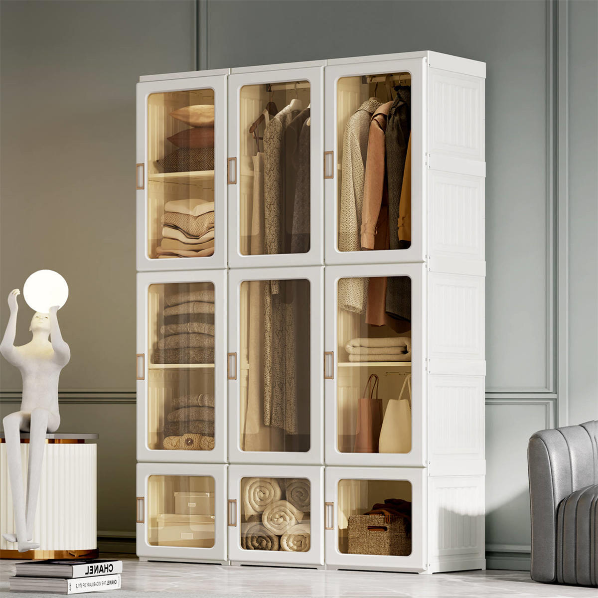 Antbox Cubes Storage Folding Clothes Cabinet Wardrobe With 15 Grids & 11 Doors