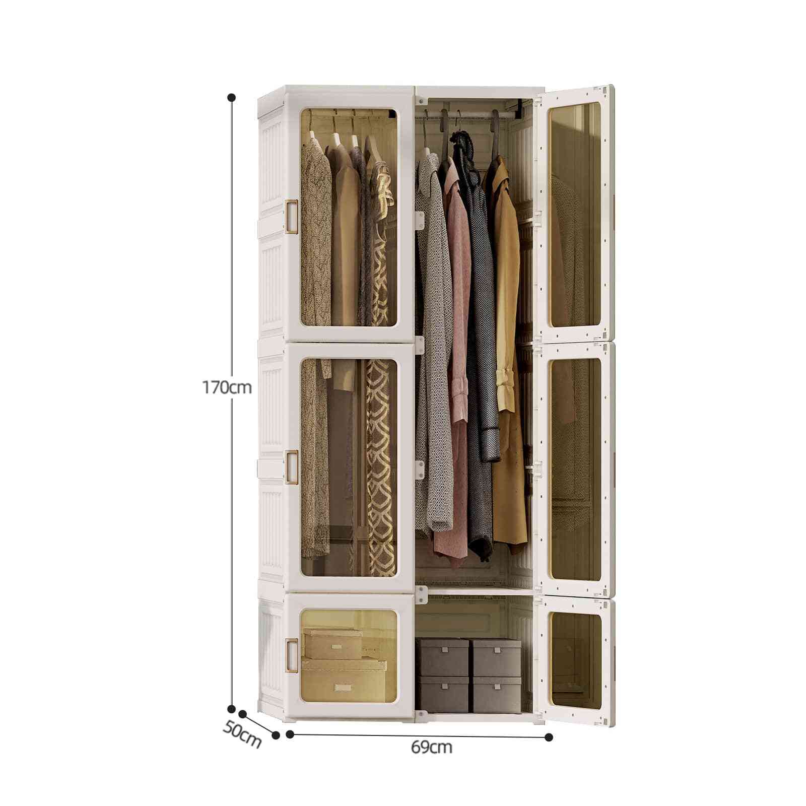 Antbox Cubes Storage Folding Cabinet Wardrobe with 10 Grids & 8 Doors & 1 Hanger