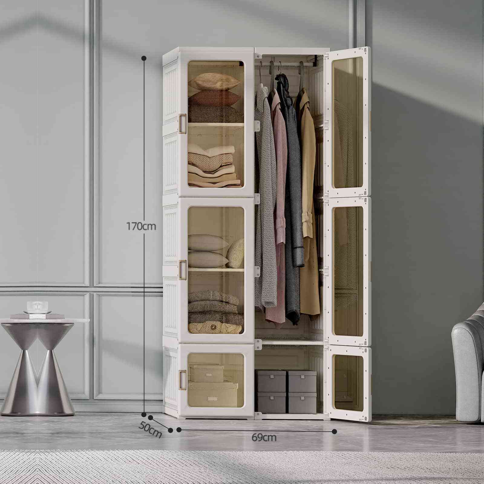 Antbox Cubes Storage Folding Cabinet Wardrobe with 10 Grids & 8 Doors & 1 Hanger