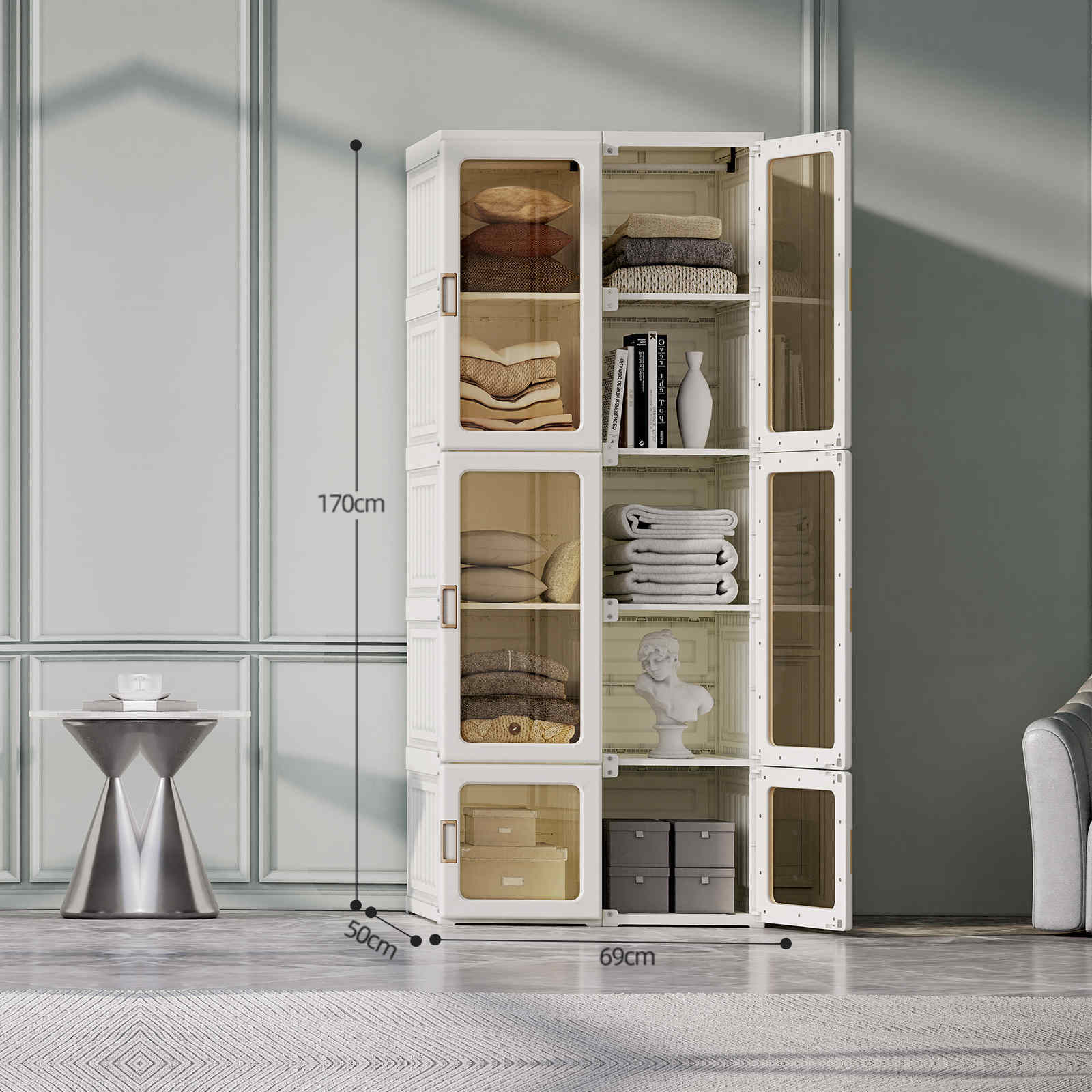 Antbox Cubes Storage Folding Cabinet Wardrobe with 10 Grids & 8 Doors & 1 Hanger