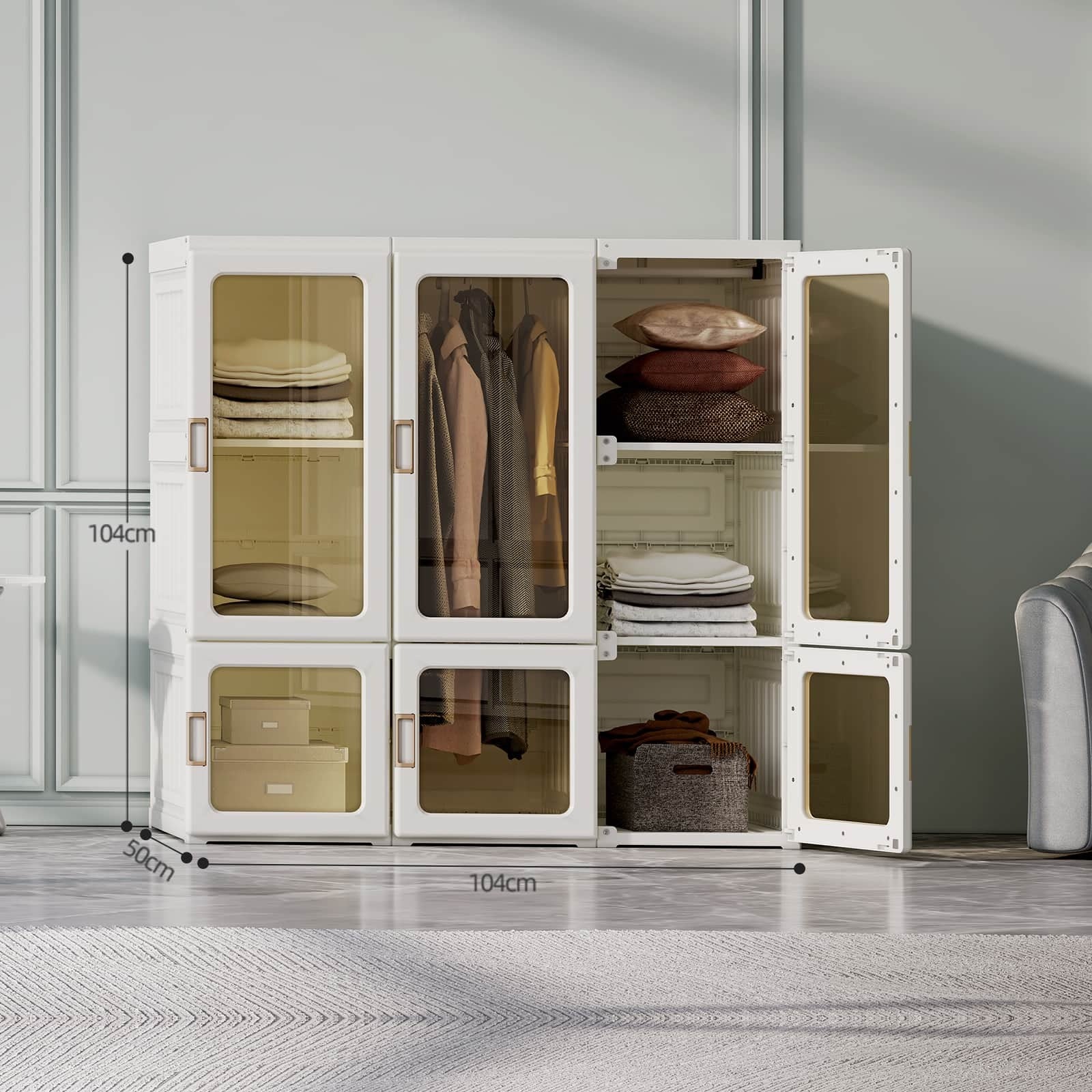 Antbox Cubes Storage Folding Cabinet Wardrobe With 9 Grids & 6 Doors & 1 Hanger