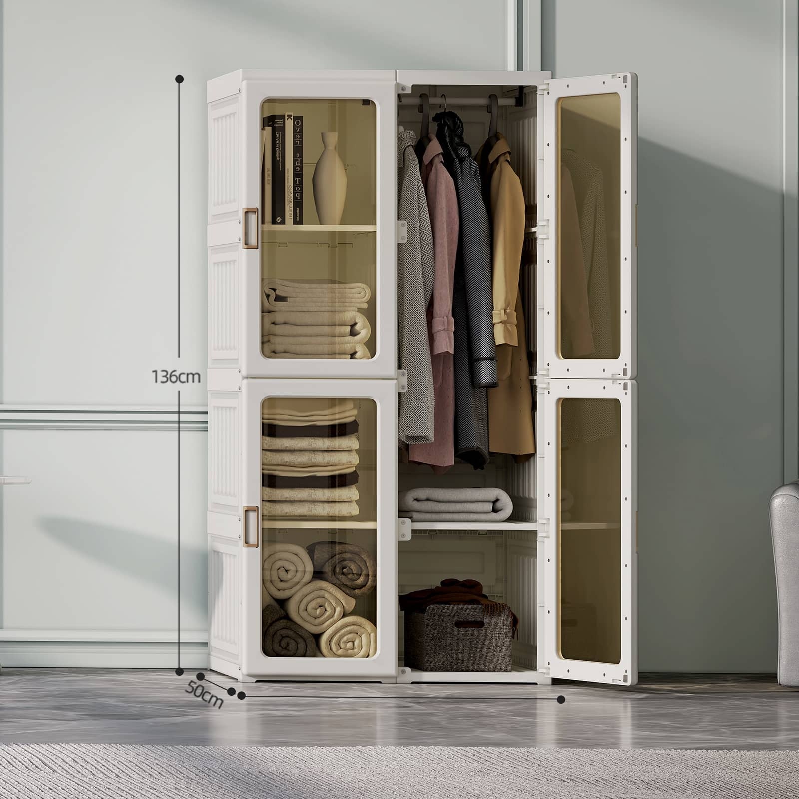 Antbox Cubes Storage Folding Cabinet Wardrobe With 8 Grids & 6 Doors & 1 Hanger