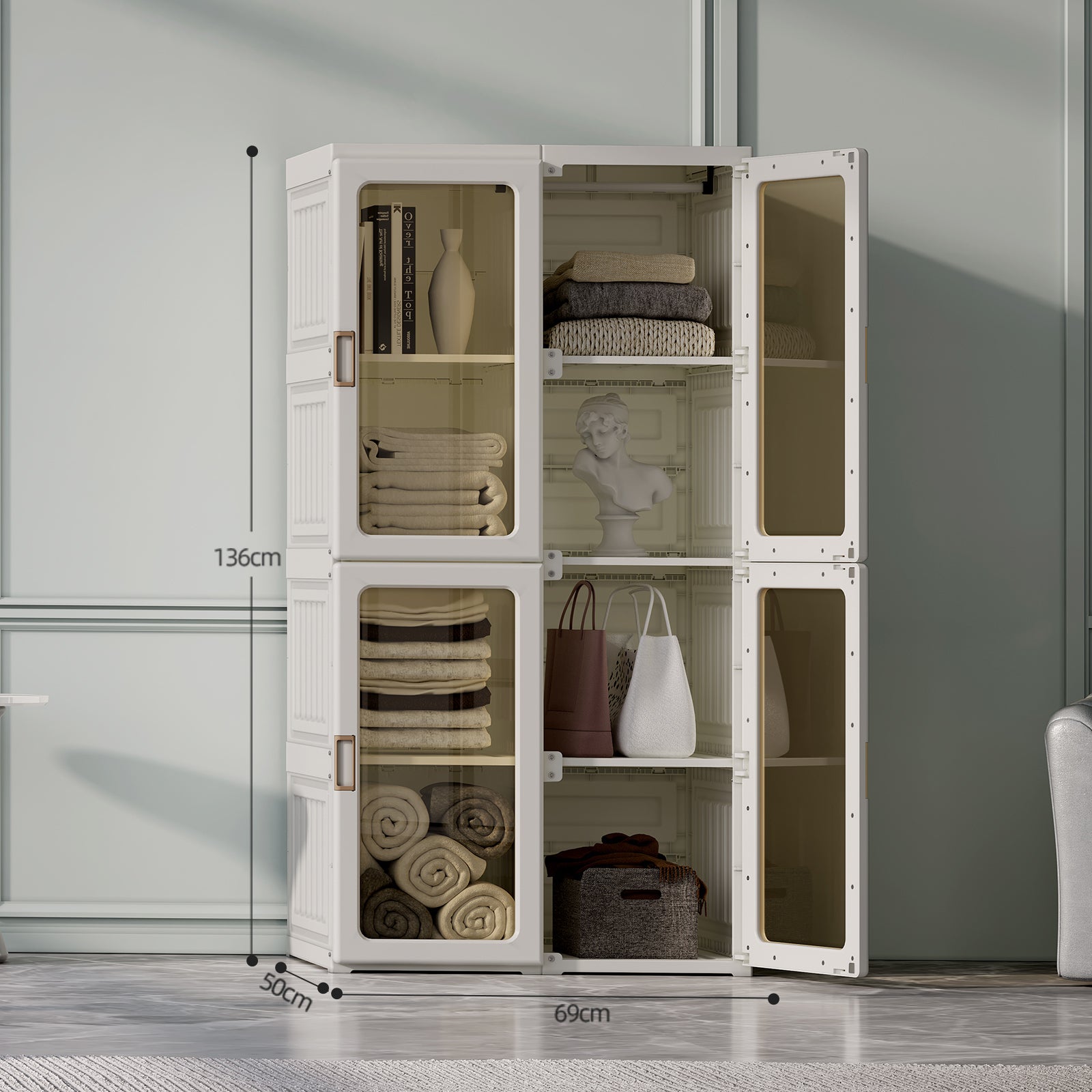 Antbox Cubes Storage Folding Cabinet Wardrobe With 8 Grids & 6 Doors & 1 Hanger