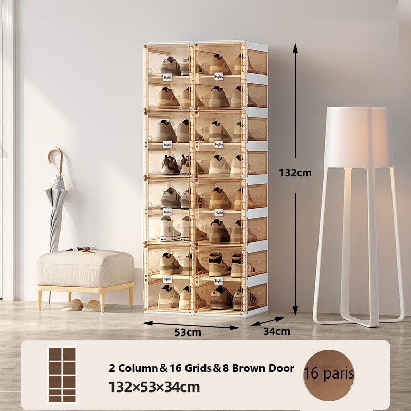 Kylin Cubes Storage Folding Shoe Box with 2 Column & 16 Grids & 8 Brown Door