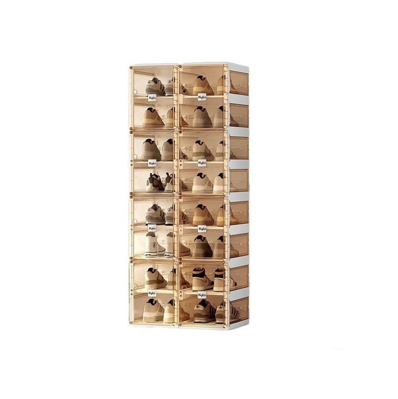 Kylin Cubes Storage Folding Shoe Box with 2 Column & 16 Grids & 8 Brown Door