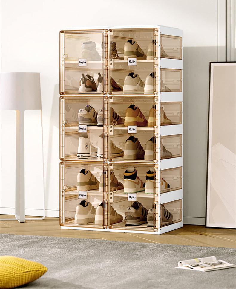 Kylin Cubes Storage Transparent Foldable Shoe Box Set 16 Grids with Clear Door