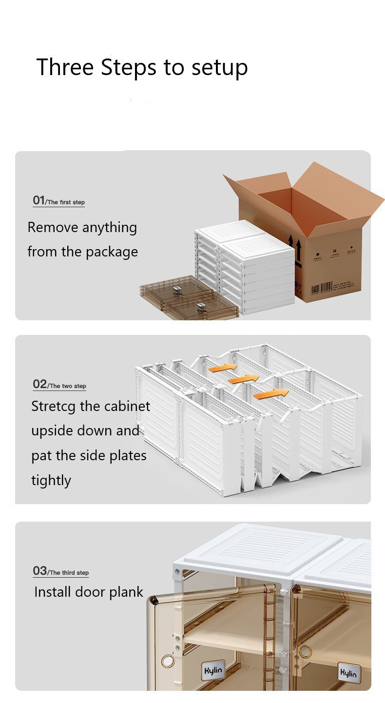 Kylin Cubes Storage Transparent Foldable Shoe Box Set 16 Grids with Clear Door