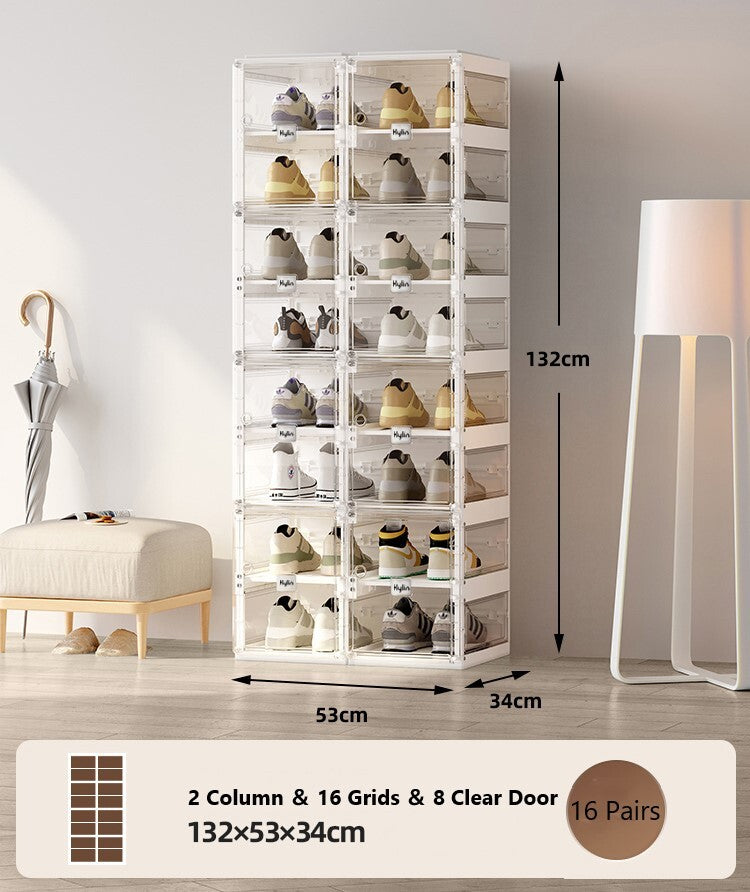 Kylin Cubes Storage Transparent Foldable Shoe Box Set 16 Grids with Clear Door