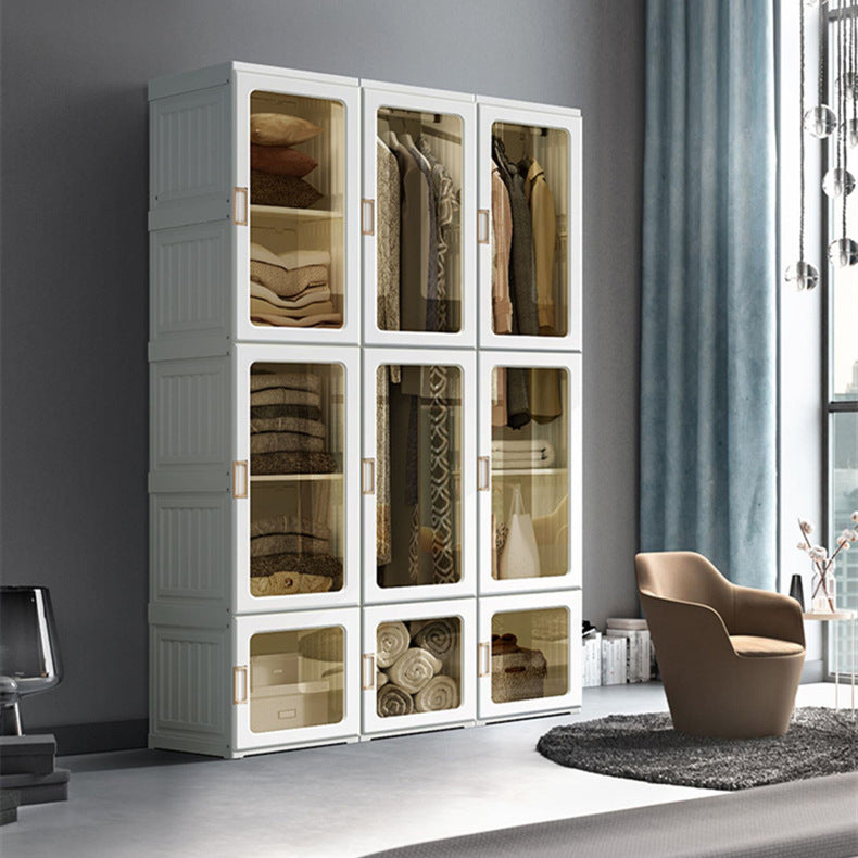 Kylin Cubes Storage Folding Cabinet Wardrobe with 8 Grids & 4 Doors & 1 Hanger