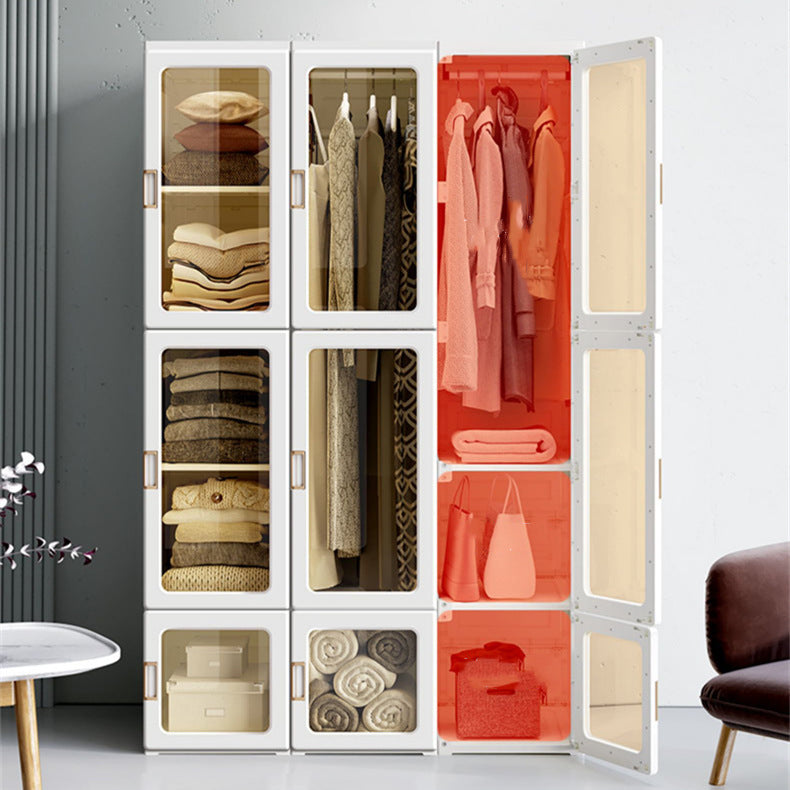 Kylin Cubes Storage Folding Cabinet Wardrobe with 8 Grids & 4 Doors & 1 Hanger