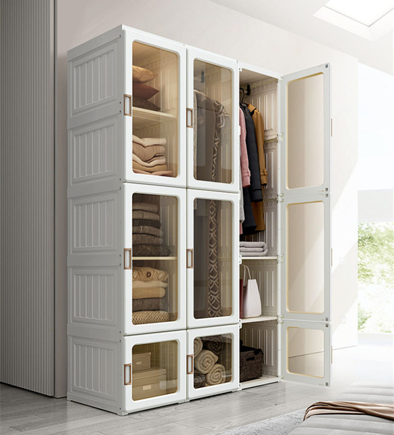 Kylin Cubes Storage Folding Cabinet Wardrobe with 8 Grids & 4 Doors & 1 Hanger