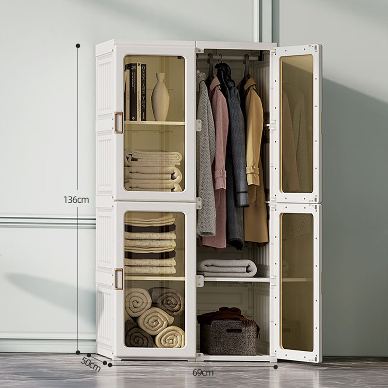 Kylin Cubes Storage Folding Cabinet Wardrobe with 8 Grids & 4 Doors & 1 Hanger
