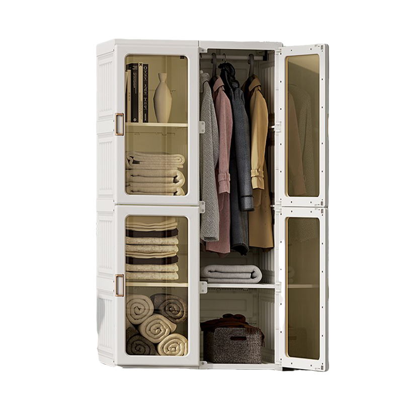 Kylin Cubes Storage Folding Cabinet Wardrobe with 8 Grids & 4 Doors & 1 Hanger
