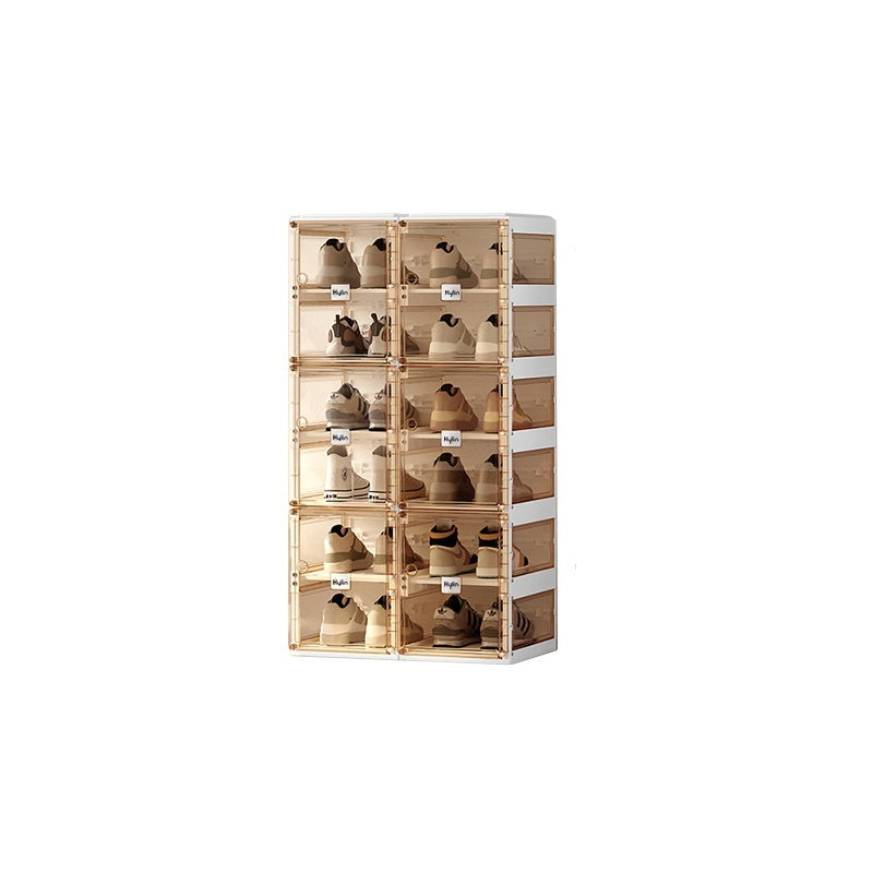 Kylin Cubes Storage Folding Shoe Box with 2 Column & 12 Grids & 6 Brown Door