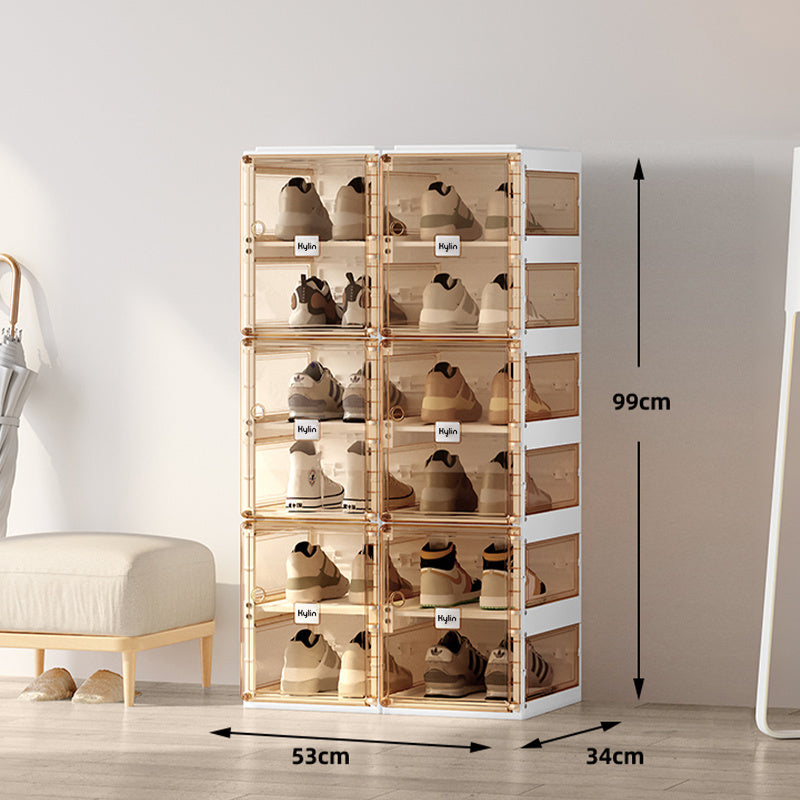 Kylin Cubes Storage Folding Shoe Box with 2 Column & 12 Grids & 6 Brown Door