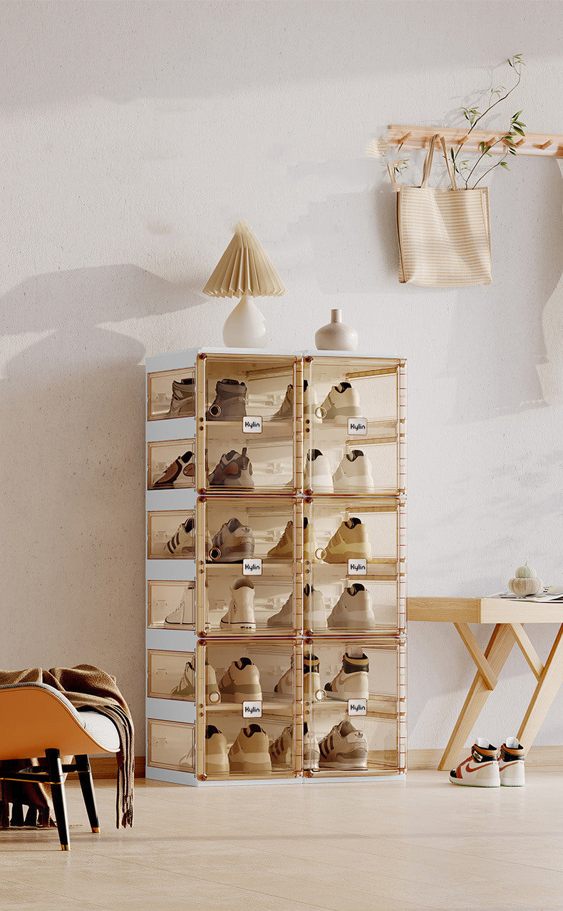 Kylin Cubes Storage Folding Shoe Box with 2 Column & 12 Grids & 6 Brown Door