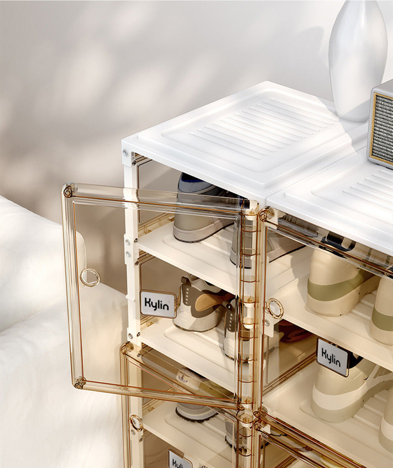 Kylin Cubes Storage Folding Shoe Box with 2 Column & 12 Grids & 6 Brown Door