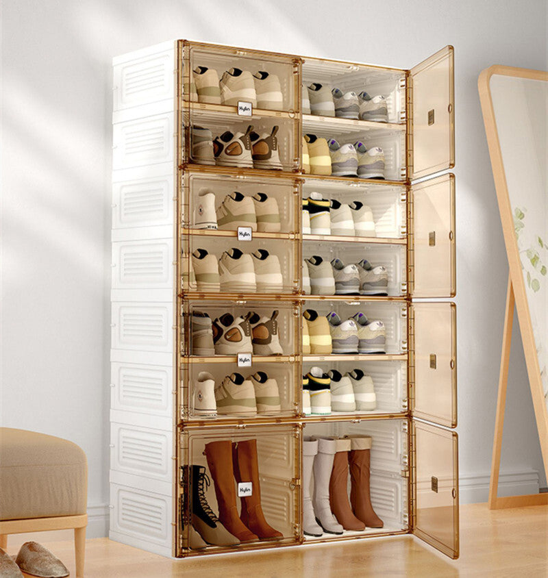 Kylin Cubes Storage Folding Shoe Cabinet With 2 Column & 7 Grids & 4 Clear Door