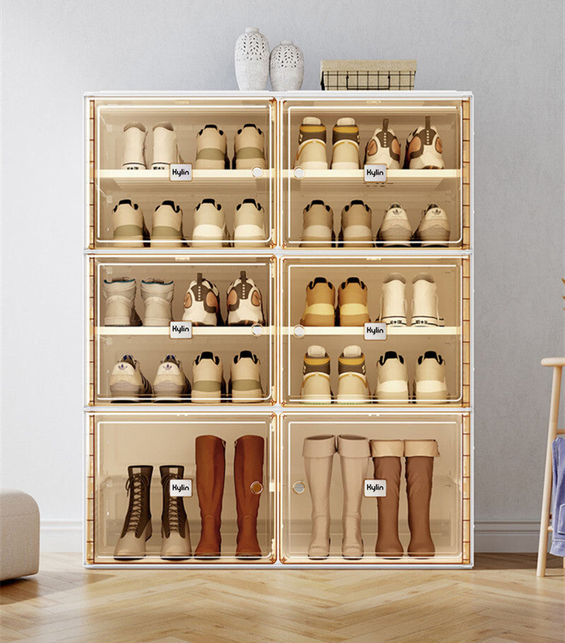 Kylin Cubes Storage Folding Shoe Cabinet With 2 Column & 7 Grids & 4 Clear Door