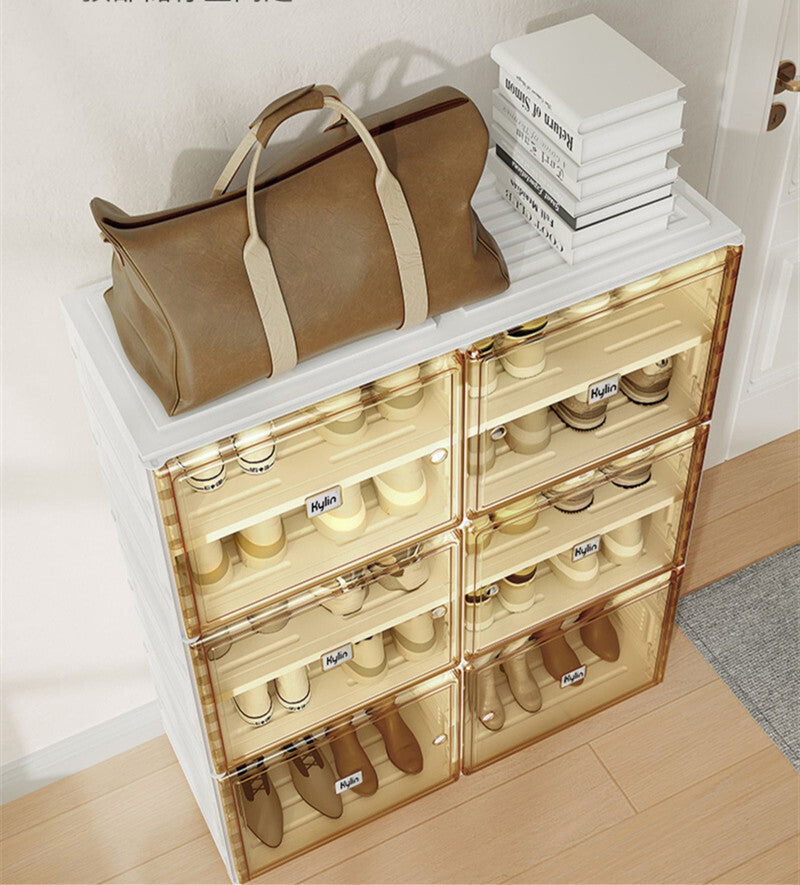 Kylin Cubes Storage Folding Shoe Cabinet With 2 Column & 7 Grids & 4 Clear Door