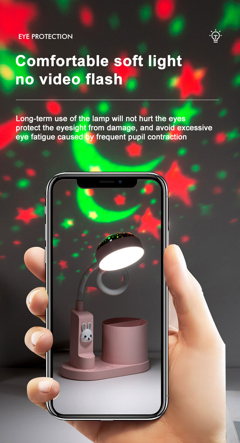XYD T2 Phantom Desk Lamp Table Projector with Phone Holder in Pink