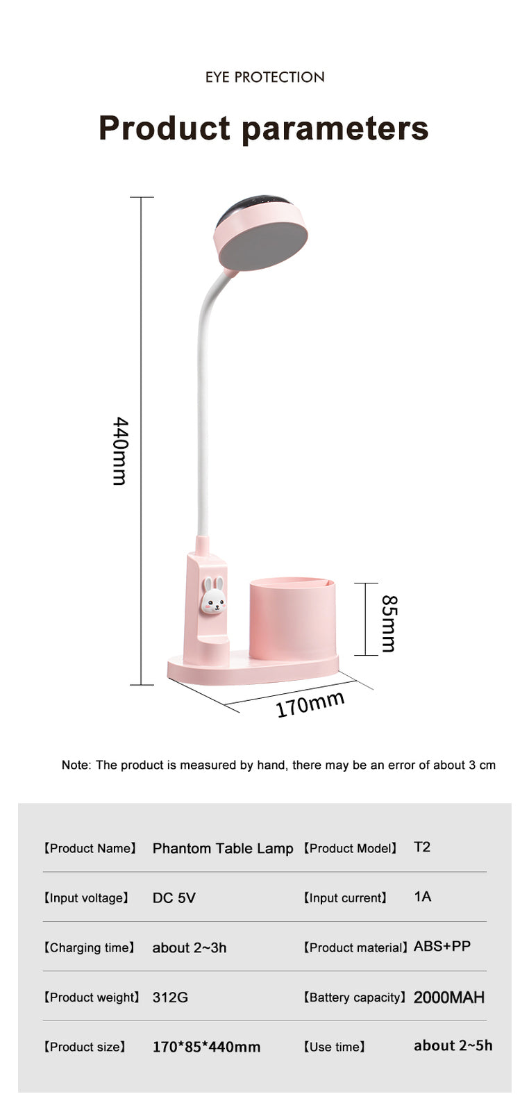 XYD T2 Phantom Desk Lamp Table Projector with Phone Holder in Pink
