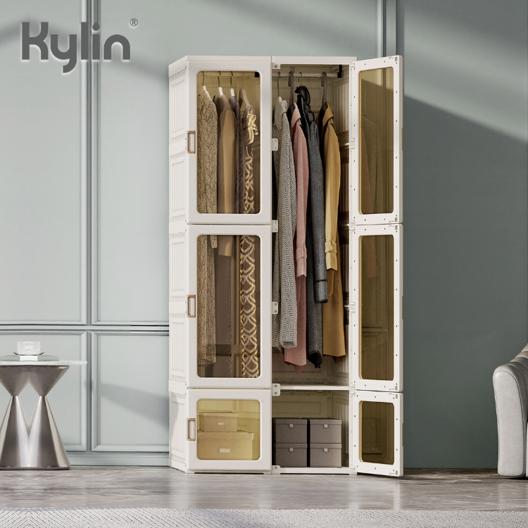Kylin Cubes Storage Folding Cabinet Wardrobe with 10 Grids & 6 Doors & 2 Hangers