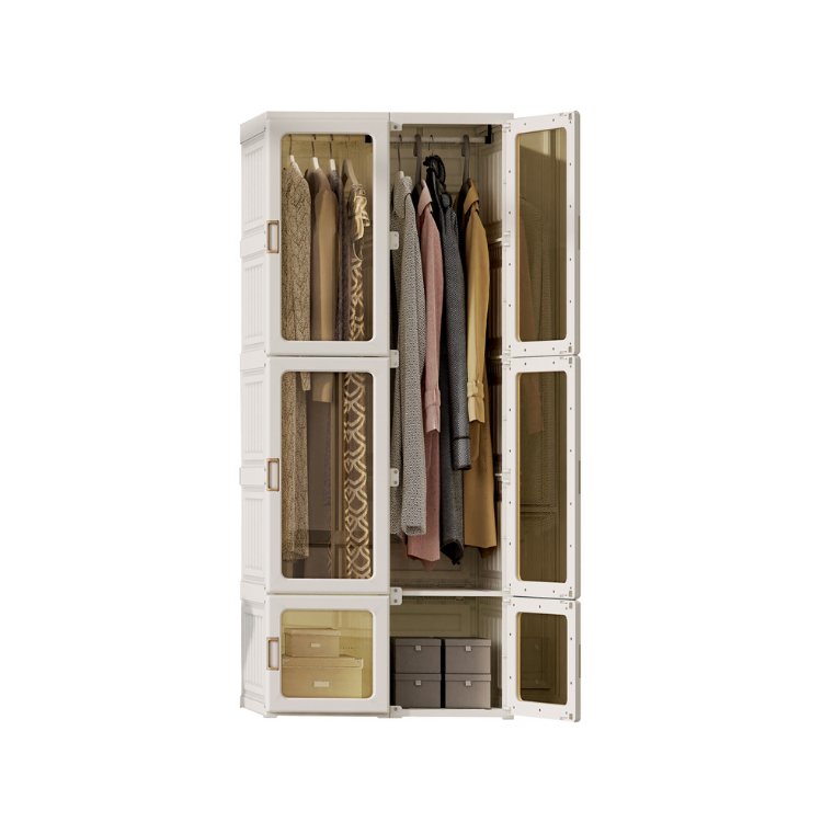 Kylin Cubes Storage Folding Cabinet Wardrobe with 10 Grids & 6 Doors & 2 Hangers