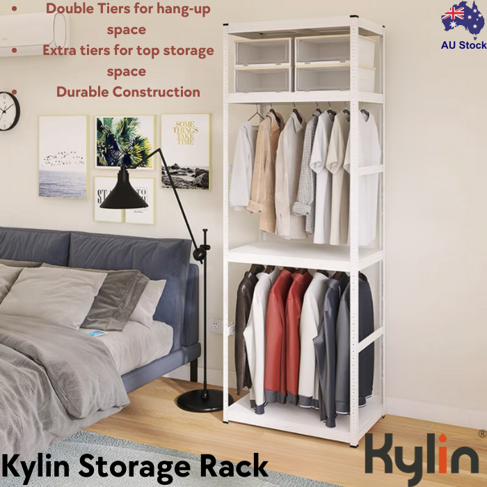 Kylin Wardrobe Storage Shelf Clothes Rack Garment Closet Storage Organizer Hanging Rail Shelf (228cm) 800mm*400mm*2280mm