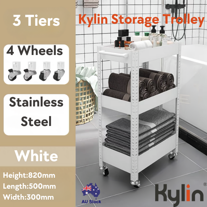 Kylin Storage Trolley Rolling Cart Kitchen Small Shelf Storage With Casters(3 Tiers) 50cm * 30 cm * 80 cm