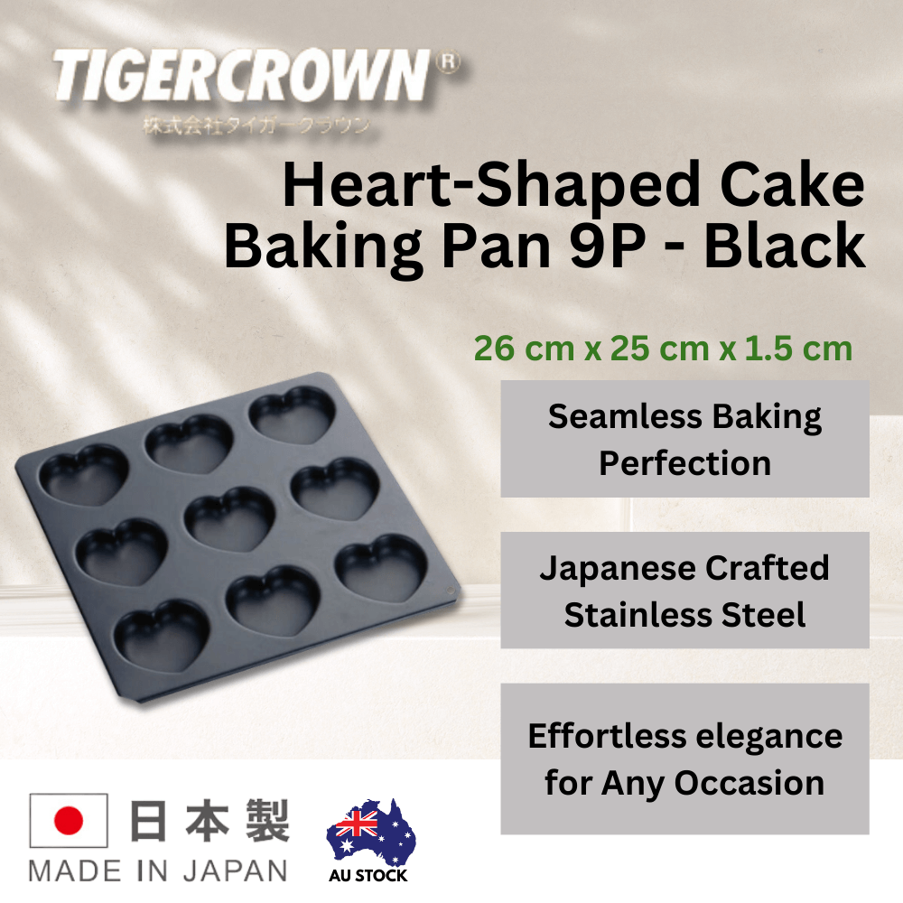 Tiger Crown Heart-Shaped Cake Baking Pan 9P - Black