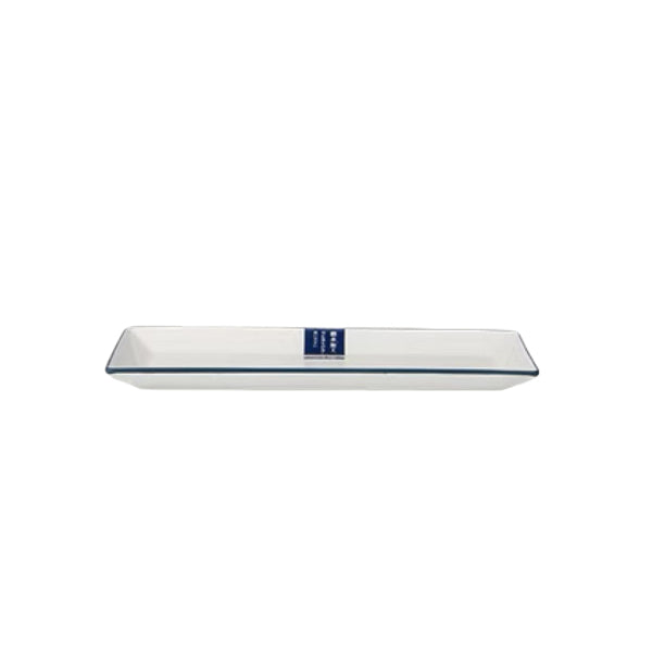 Pearl Life Rectangle Sushi Plate White with Navy 25cm