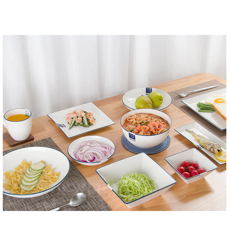 Pearl Life Rectangle Sushi Plate White with Navy 25cm