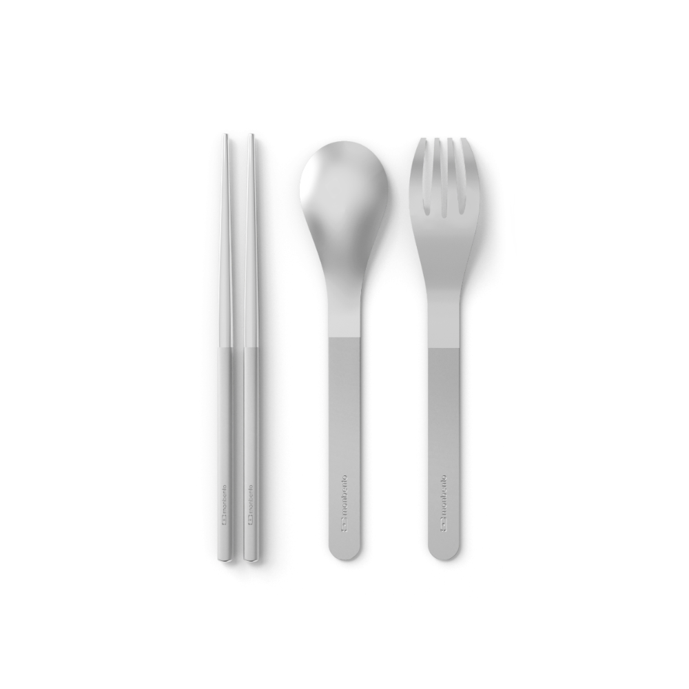 Monbento Mb Slim Nest Stainless Steel Cutlery Set - Trio Stick Grey
