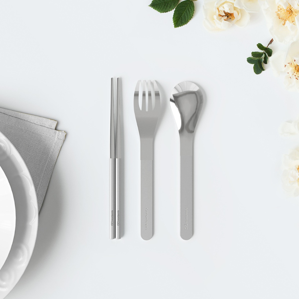 Monbento Mb Slim Nest Stainless Steel Cutlery Set - Trio Stick Grey