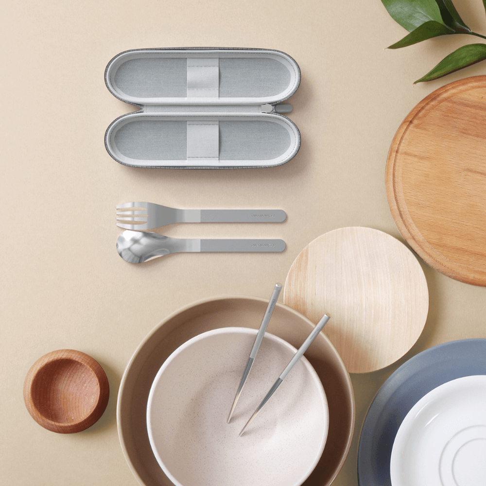 Monbento Mb Slim Nest Stainless Steel Cutlery Set - Trio Stick Grey