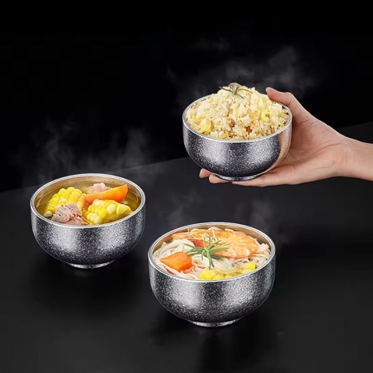 Kylin Korean Retro-Style 304 Stainless Steel Double-Layer Bowl 13cm