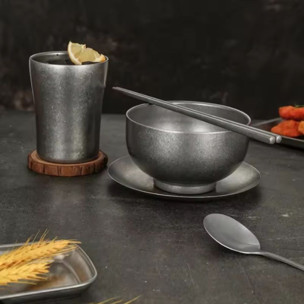 Kylin Korean Retro-Style 304 Stainless Steel Double-Layer Bowl 13cm