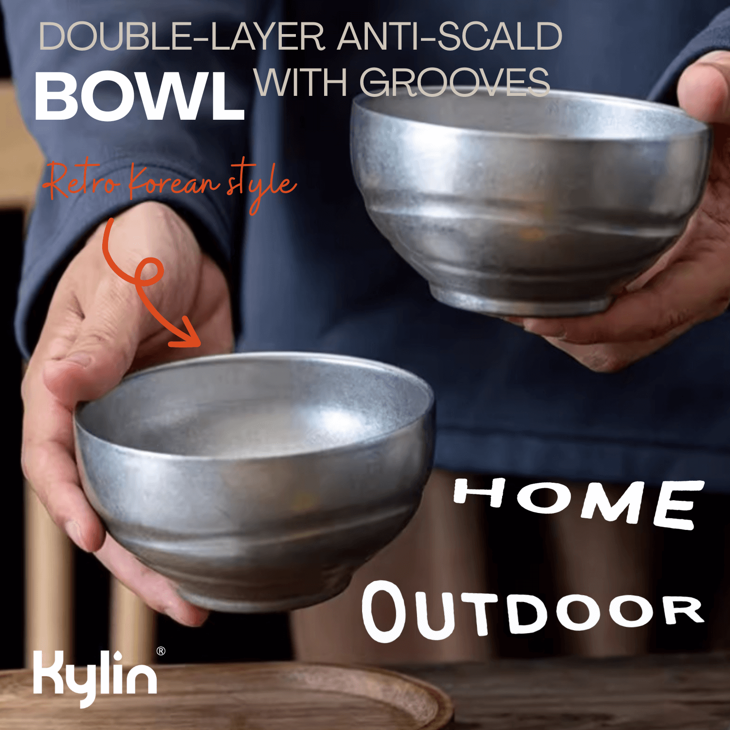 Kylin Korean Retro-Style 304 Stainless Steel Bowl with Grooves 13cm