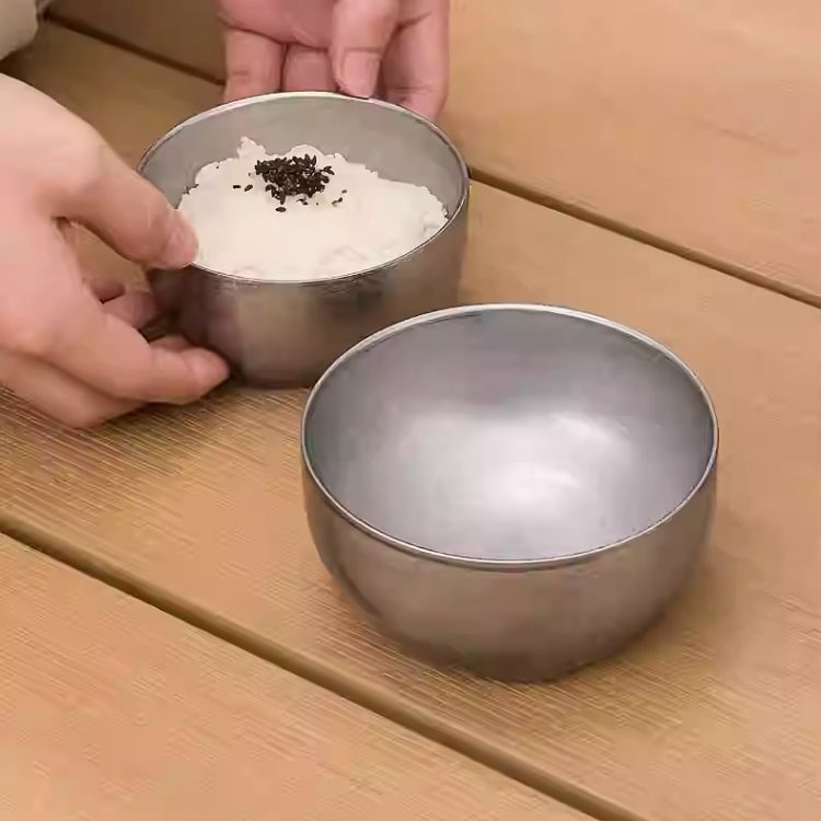 Kylin Korean Retro-Style 304 Stainless Steel Double-Layer Bowl 10cm