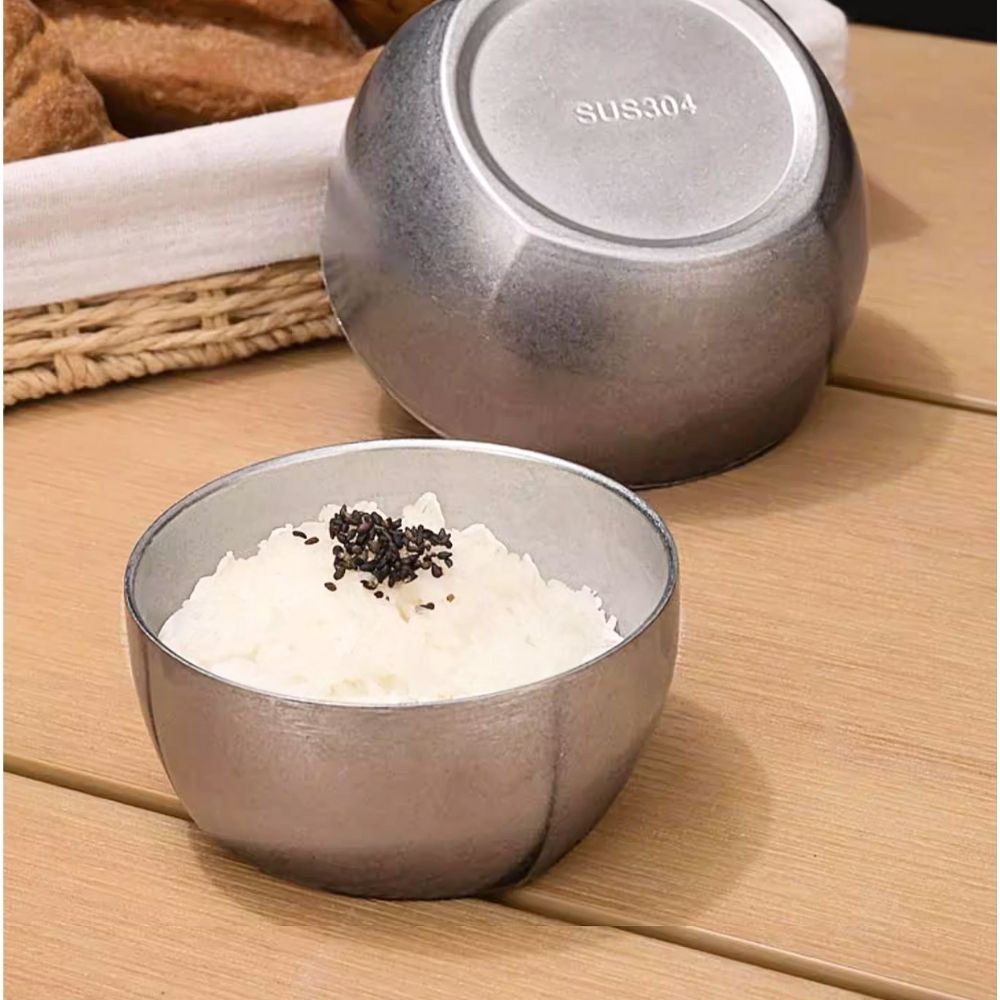 Kylin Korean Retro-Style 304 Stainless Steel Double-Layer Bowl 10cm