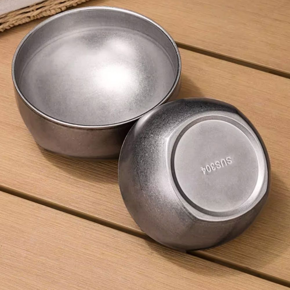 Kylin Korean Retro-Style 304 Stainless Steel Double-Layer Bowl 10cm