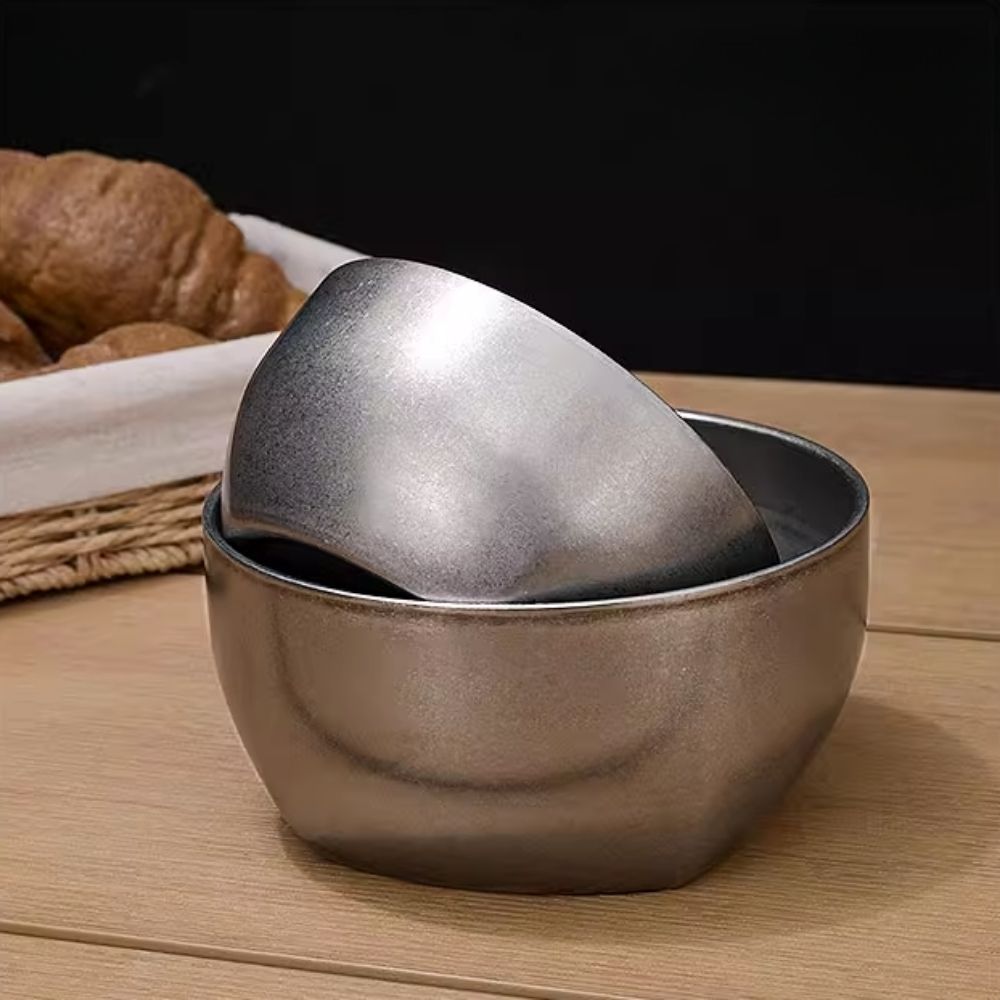 Kylin Korean Retro-Style 304 Stainless Steel Double-Layer Bowl 10cm