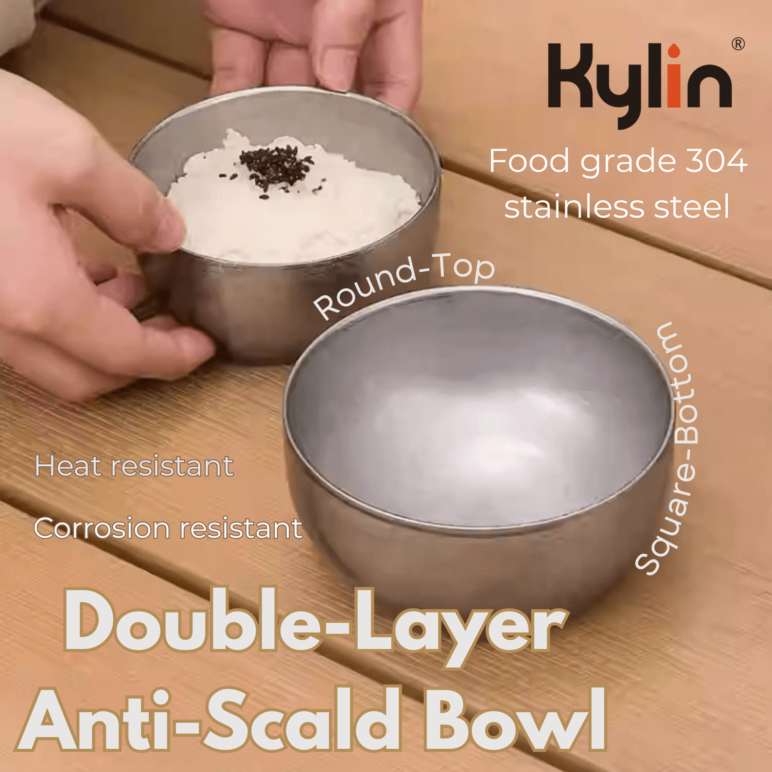 Kylin Korean Retro-Style 304 Stainless Steel Double-Layer Bowl 10cm