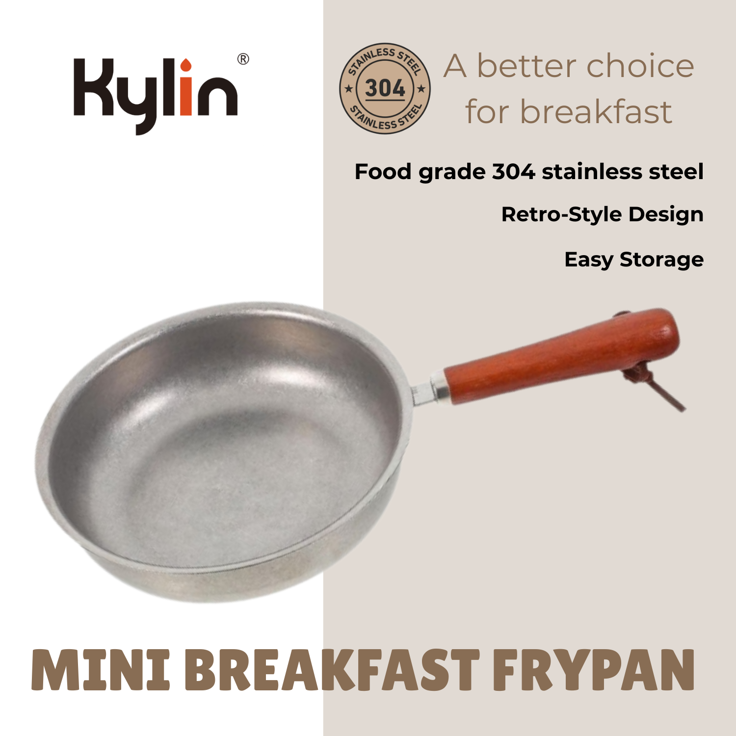 Kylin Retro-Style 304 Stainless Steel Mini Breakfast Frypan 14cm