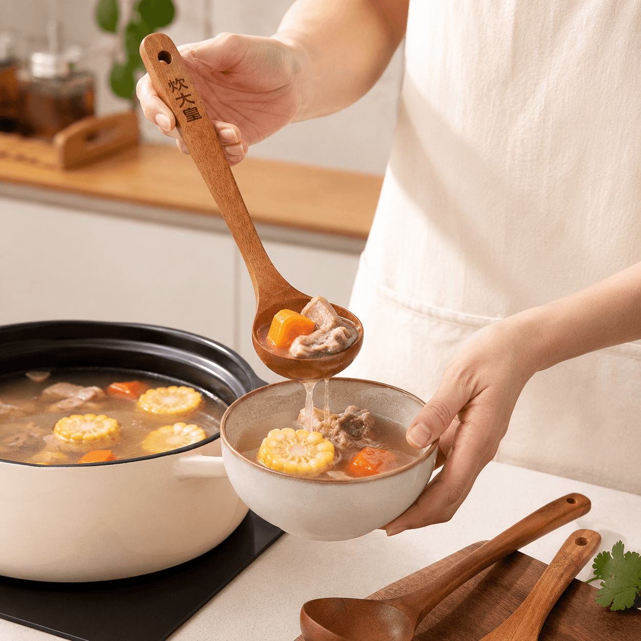 Cooker King Natural Wood Large Soup Ladle