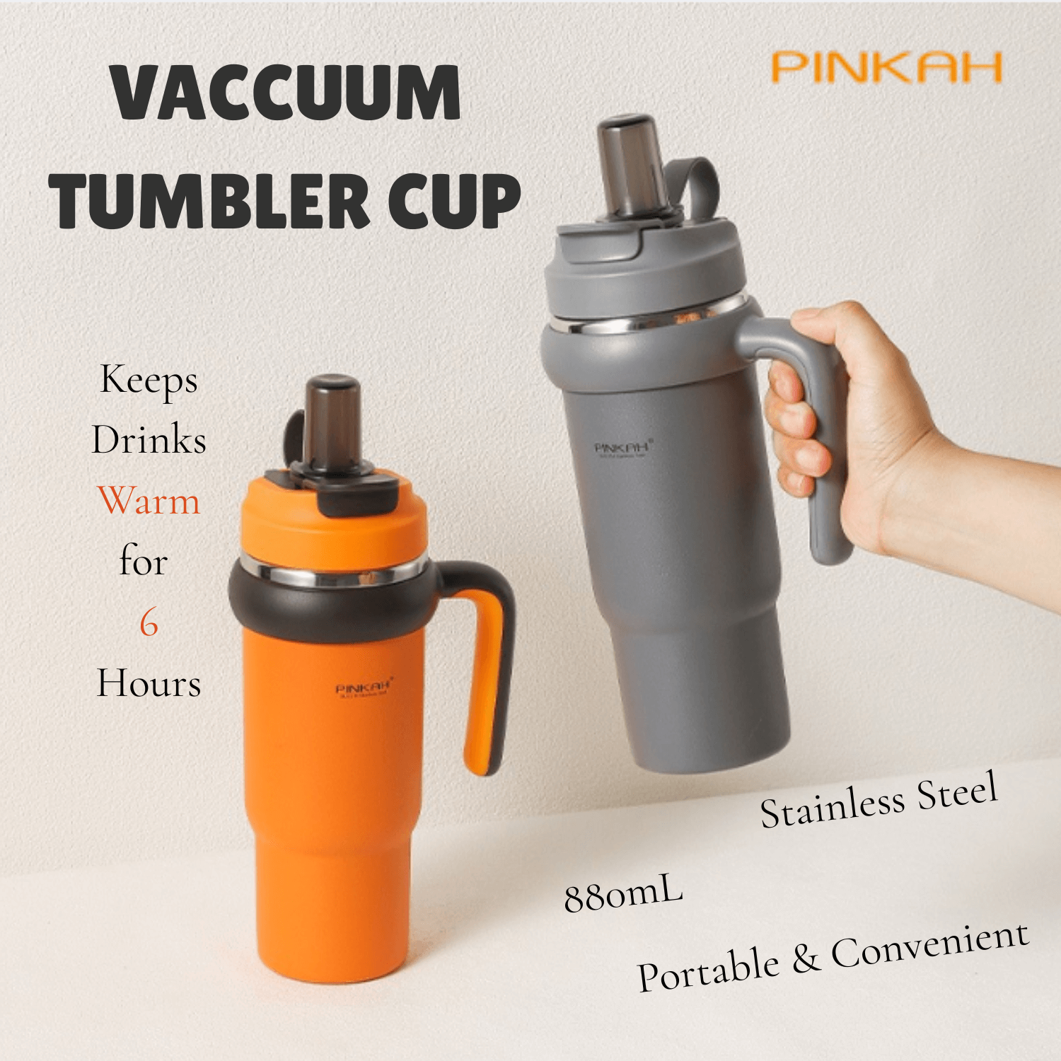 Pinkah PJ-3716 Vaccum Bottle With Handle 920ml Orange
