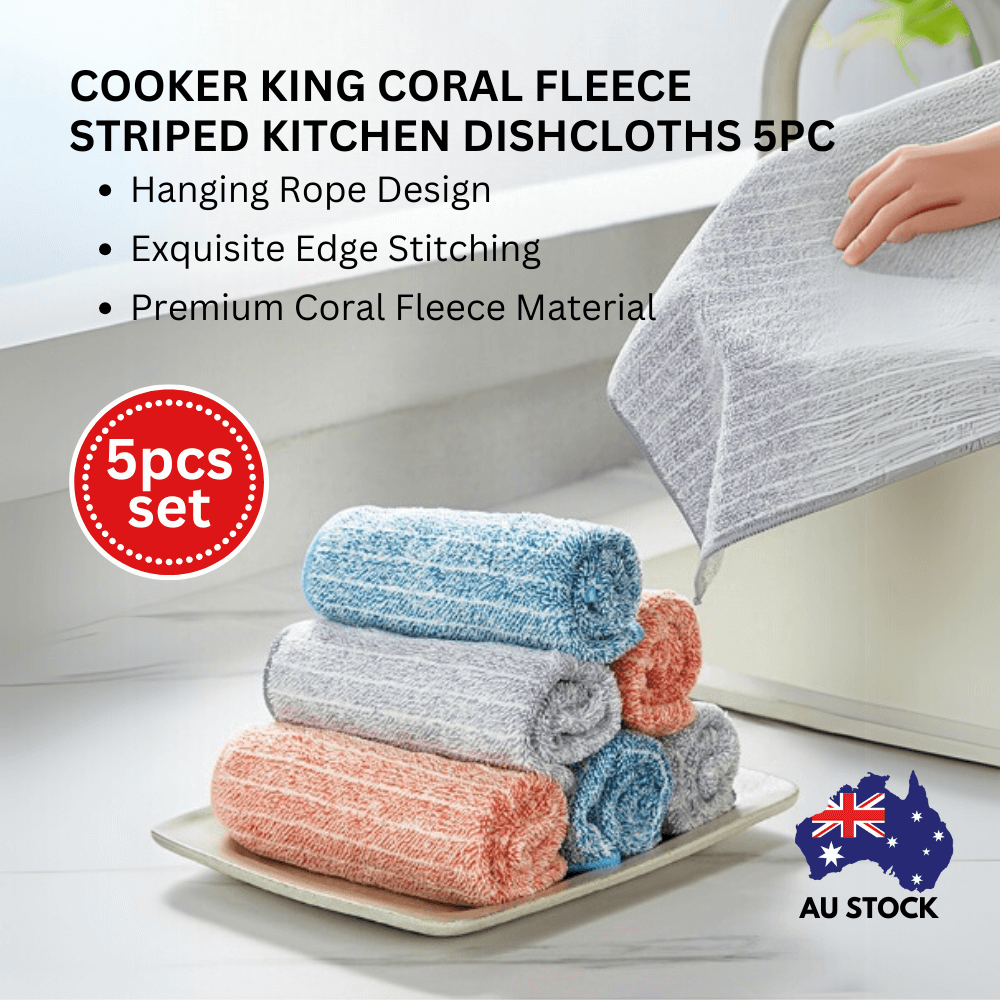 Cooker King Coral Fleece Striped Kitchen Dishcloths 5PC