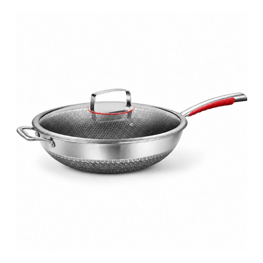 Kylin 5-Ply 316 Stainless Steel Honeycomb Non-Stick Wok with Glass Lid