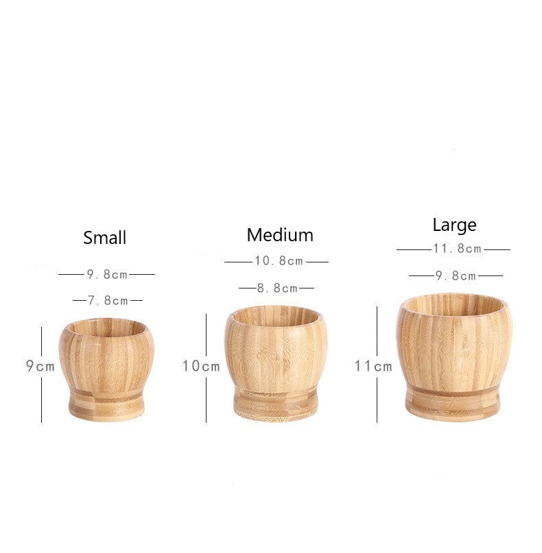 THRJ Bamboo Mortar & Pestle Garlic Spice & Herb Crusher Salad - Three Sizes Available